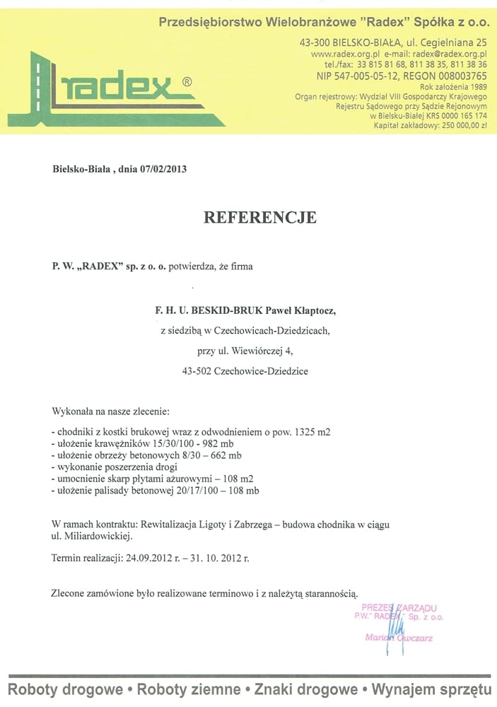 Beskid Bruk - roboty ziemne i drogowe - kompleksowa budowa dróg - referencje (11)