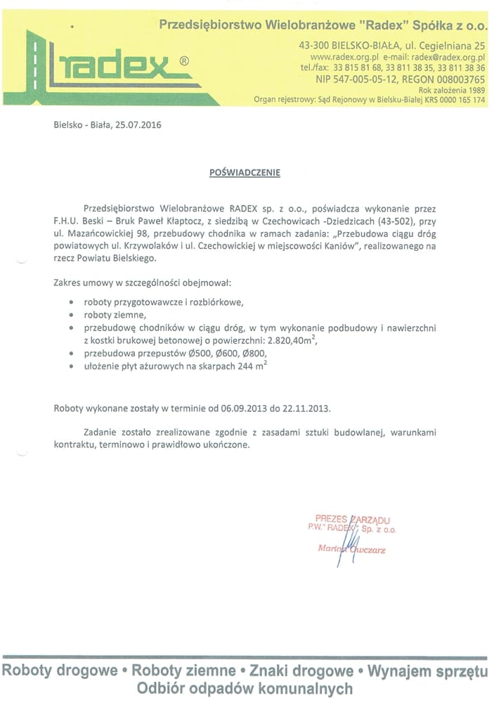 Beskid Bruk - roboty ziemne i drogowe - kompleksowa budowa dróg - referencje (6)